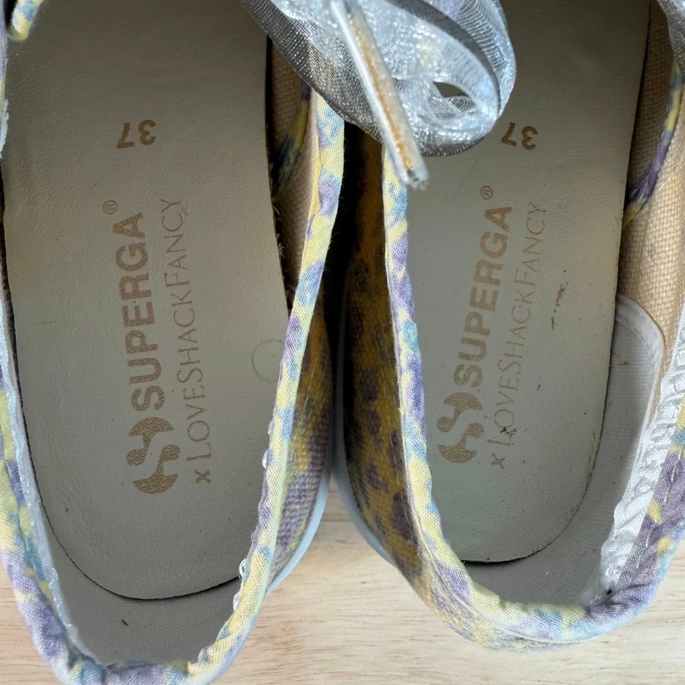 Superga x LoveShackFancy Platform Sneakers Women's Yellow Floral Low Top - 6.5